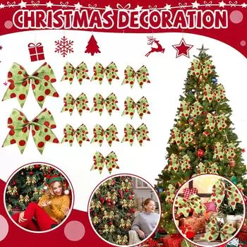 12 шт. красных и зеленых рождественских бантов для больших рождественских венков размером 6 дюймов, банты для елки, вязаные банты, ленты для венков, свадьба, вечеринка One Size