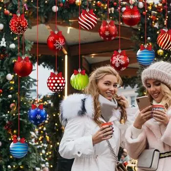 12 шт. красочных рождественских шаров, подвесное украшение в виде конфет с лентой 30 м, декор для вечеринки, аксессуары для украшения рождественских елочных шаров, подвеска на Рождество B