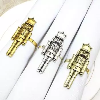 12 шт. Креативные рождественские кольца для салфеток в виде Щелкунчика, металлические держатели для салфеток, шесть цветов для новогоднего украшения дома