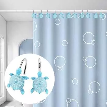 12 шт. крючки для занавески для душа в виде морских черепах, кольца, простая установка, декоративный металлический душ