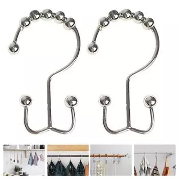 12 шт. крючки для занавесок для душа, нержавеющие, устойчивые к коррозии, прочные несущие металлические двойные кольца для занавесок для душа, зажимы для карнизов серебряный