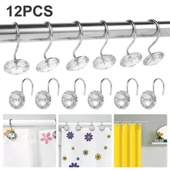 12 шт крючков для занавесок для душа нержавеющие акриловые кристаллы круглые бриллиантовые декоративные кольца для карнизов для штор душевые карнизы НОВЫЕ чистый