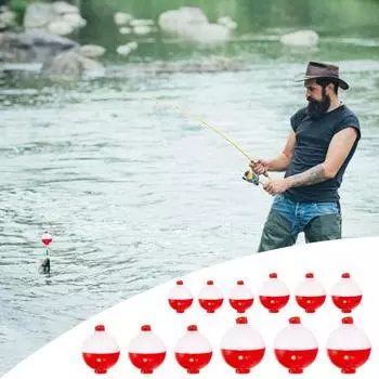 12 шт. круглых рыболовных поплавков разных размеров, легкие, высокой видимости, красные, белые, плавучие шары