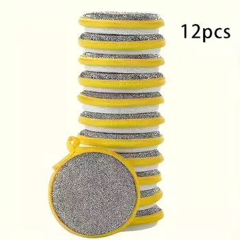 12 шт. Кухонная губка для мытья - Двусторонняя не царапающая подушечка, Подходит для различной уборки, Моющаяся щетка для мытья посуды - Кухонный аксессуар для уборки 12pcs