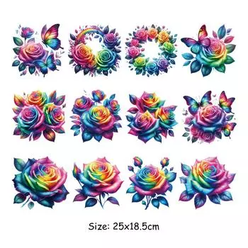 12 шт./лист аппликация с цветами нашивки на футболки термопереносные рисунки самодельные наклейки для одежды термопресс аппликация приклеиваемая утюгом нашивка