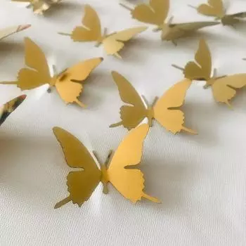 12 шт./лот 3D Зеркальная Наклейка на стену с бабочкой, наклейка на стену, съемное свадебное украшение, наклейка для украшения детской комнаты золотой