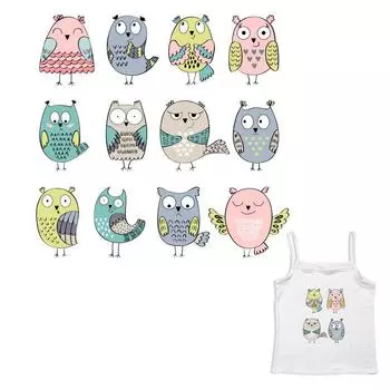 12 шт./лот, нашивки с милыми совами, наклейки на одежду, моющиеся, легко печатаются бытовыми утюгами