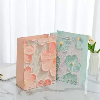 12 шт./лот подарочный пакет креативная масляная живопись портативный подарочный пакет праздничные подарки подарочный пакет из крафт-бумаги новогодний подарочный пакет для студентов 12pcs&14x7x15.5cm розовый