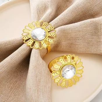 12 шт./лот Простое новое ретро кольцо для салфеток с подсолнухом и бриллиантами для ресторана металлическая гальваническая пряжка для салфеток