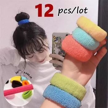 12 шт./лот, высокоэластичная веревка для волос яркого цвета, толстое кольцо для волос, цветное кольцо для полотенца, веревка для головы 12pcs