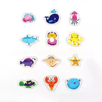 12 шт. магнит на холодильник в виде животных, рыбы и краба, деревянный магнит на холодильник, 3D-мультяшная наклейка, игрушка для детей, гаджет для офисной доски своими руками