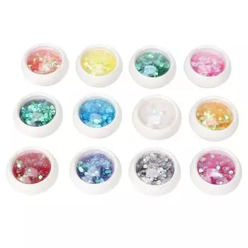 12 шт. Маникюрные смешанные блестки для ногтей, украшение для ногтей, круглая блестящая пудра