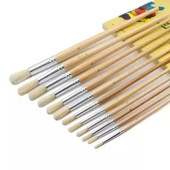 12 шт. масляные кисти с круглой головкой, щетина свиньи, набор акриловых художественных кистей, длинный стержень из березового дерева, нарисованная вручную рядная кисть, поставки художника