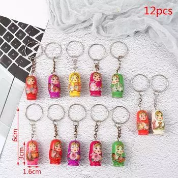 12 шт. Матрешки и куклы Брелки для ключей из дерева Декор Рождественский подарок 12pcs