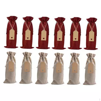 12 шт. мешков для вина из мешковины, подарочные принадлежности с бирками, подарочная сумка для бутылок, для дома Red and Beige