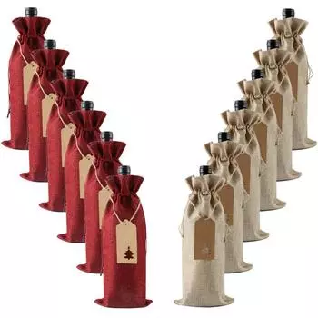 12 шт. мешков для вина из мешковины, подарочные пакеты для вина на Рождество, свадьбу, день рождения, разноцветные пакеты для бутылок вина с завязками, бирками и веревками Other вино красного