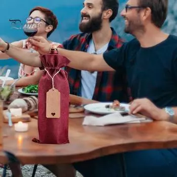 12 шт. мешковины для вина из нетканого материала с подарочными бирками в форме сердца, дышащая сумка для упаковки бутылки вина Sets