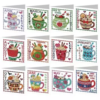 12 шт. месячный календарь Diamond Art Festival Card Craft Rinestone Embroidery Arts Craft Cards Kit для друзей, семьи, любовника