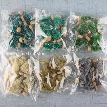 12 шт. Мини-елочные украшения из сизаля, шелка, кедра, настольные украшения, маленькая рождественская елка, золотая мини-елка, украшения для окна своими руками 1bag 12pcs