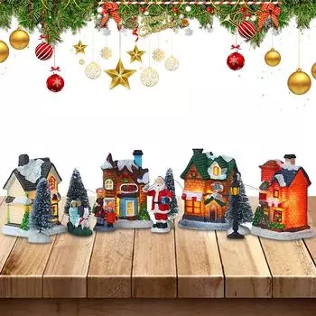 12 шт. Мини-фигурки из смолы для рождественской деревни, набор украшений, светодиодные фигурки домиков в рождественской деревне, рождественский тематический подарок