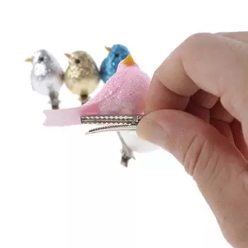 12 шт. Мини-имитация птиц 5,2 см, искусственные птицы из порошковой пены, миниатюрные поделки, вечеринка, свадьба, дом, сад, рождественская елка, декор золотой