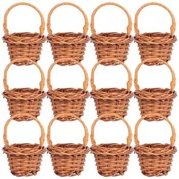 12 шт. Мини-корзина для покупок, украшение, цветок, миниатюрный реквизит, домашние корзины, ротанг, маленькое плетение 6.50X4.50X3.00CM