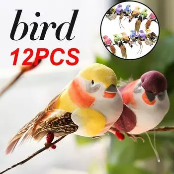 12 шт., мини-поддельная птица, искусственное перо, пенопластовый голубь, свадебная вечеринка, сделай сам, украшение для сада, клипса, имитация пенопласта, украшения для птиц