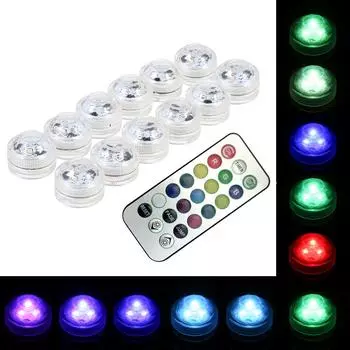 12 шт. мини-светодиодов RGB погружной светильник цветная лампа подводный свечной светильник IP68 водонепроницаемость с дистанционным управлением