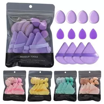 12 шт. мини-треугольные бархатные пуховки для пудры, моющиеся, надувные пуховки для пальцев, легкие, для макияжа, для сухого и влажного использования жёлтый