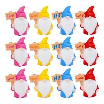 12 шт. Миниатюрная фигурка гнома с табличкой в руках, крошечная безликая фигурка гнома из смолы, миниатюрный эльф, украшение, декор для сказочного сада 12pcs