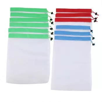 12 шт. многоразовых сетчатых мешков с завязками для фруктов, овощей, сумок для покупок, игрушек