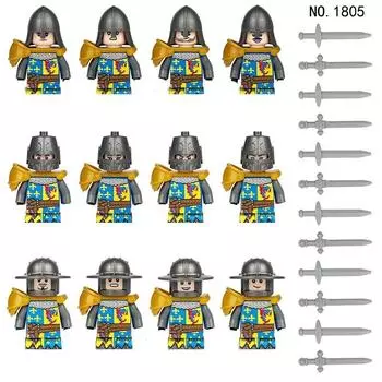 12 шт. MOC, средневековые древние римские рыцари, строительные блоки, военный замок, солдаты, фигурка, оружие, щит, меч, шлем, игрушка