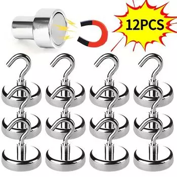 12 шт. мощный магнитный крючок настенный практичный несущий крючок ключ пальто чашка подвесная домашняя кухня организация хранения
