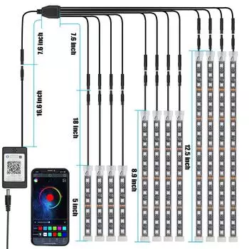 12 шт. Мотоциклетный RGB комплект светодиодной подсветки с управлением через приложение и музыкой, водонепроницаемые многоцветные атмосферные огни, декоративная окружающая лента