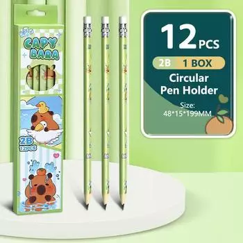 12 шт. Мультяшный милый деревянный карандаш 2B с ластиком, инструмент для письма и рисования, эскизный карандаш, школьные и офисные принадлежности, студенческие канцелярские товары, подарки
