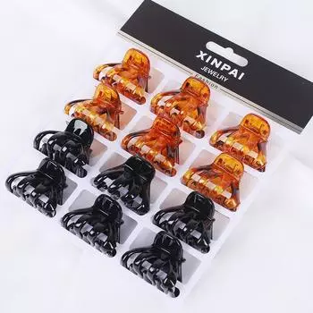 12 шт./набор 4 см Геометрия Маленькие крабики для волос Женские Девичьи Милые Бантики Разноцветные Пластиковые Заколки Зажим для волос Шпилька Аксессуары