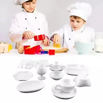 12 шт./набор для детской кукольной мини-кухни, набор посуды из смолы, подносы, тарелки, миски, чашки, аксессуары для ролевых игр для малышей