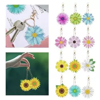 12 шт. Набор для ключей с алмазной росписью 5D DIY двухсторонний дизайн подсолнечника Sets