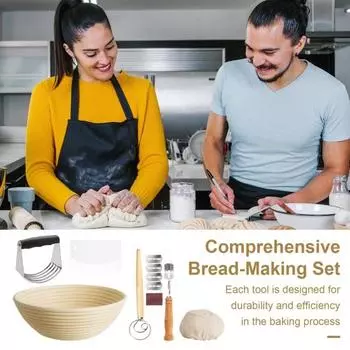 12 шт., набор для выпечки хлеба на закваске, круглая корзина для расстойки Banneton с льняным вкладышем, скребки для хлеба, хромого теста, венчик