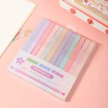 12 шт., набор хайлайтеров с двумя наконечниками, устойчивые к размазыванию чернил, удобная ручка, наклонный/круглый кончик, уход за глазами, красочные маркеры, канцелярские принадлежности 12pcs