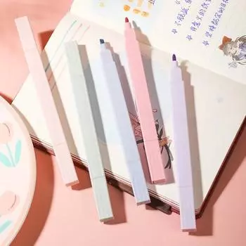 12 шт., набор хайлайтеров с двумя наконечниками, устойчивые к размазыванию чернил, удобная ручка, наклонный/круглый кончик, уход за глазами, красочные маркеры, канцелярские принадлежности 12pcs