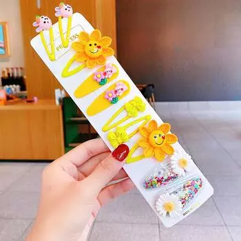 12 шт./набор Новые милые красочные мультяшные заколки для волос в виде цветков для девочек, детские прелестные заколки-автоматы, модные аксессуары для волос