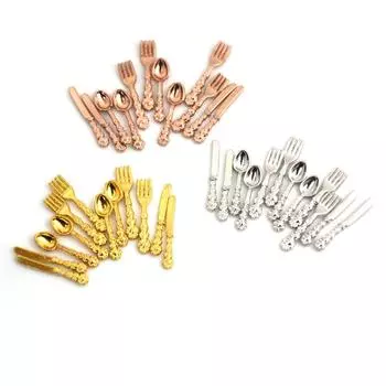 12 шт./набор Винтаж 1:12 миниатюр кукольных домиков, столовые приборы, мини-столовые приборы, ножи, вилки, ложки, детские игрушки для декора кукольного домика серебряный