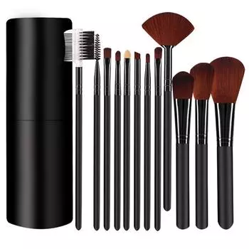 12 шт. наборы кистей для макияжа, инструмент для теней для век, основа для бровей, кисть для губ, косметика, кожаная чашка