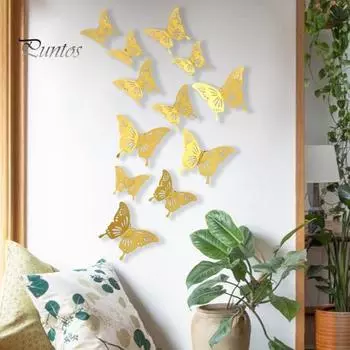 12 шт. наклейка с бабочкой трехмерная наклейка на стену с бабочкой съемная самоклеящаяся наклейка для украшения дома