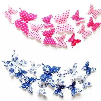 12 шт. наклейки на стену 3D различных размеров узор бабочки DIY магниты на холодильник домашний декор синий