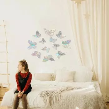 12 шт. наклейки на стену двухслойная лазерная бабочка в форме наклейки на стену 3D наклейка с вырезом на холодильник