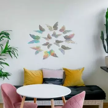 12 шт. наклейки на стену двухслойные лазерные наклейки в форме бабочки Наклейка на стену 3D наклейка с вырезом на холодильник