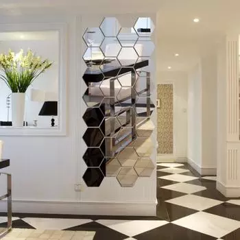 12 шт. Наклейки на зеркальную стену для гостиной, фон для телевизора, декоративные наклейки, шестиугольные наклейки на зеркальную стену, декоративное зеркало золотой