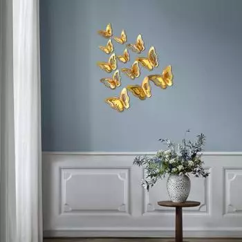 12 шт. настенные наклейки с красивым 3D-эффектом, прозрачная текстура, полая бабочка, форма пола розового золота